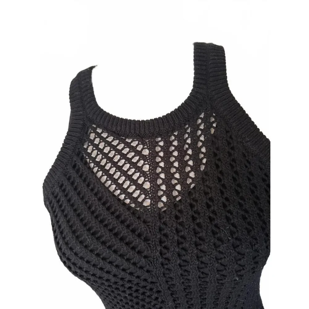 NWT Spiritual Gangster Black Crochet Knit Sleeveless Midi Dress, Medium